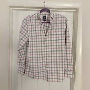 Johnnie-O Top Shelf Plaid Button Down Shirt Men’s Small Pink Gray
